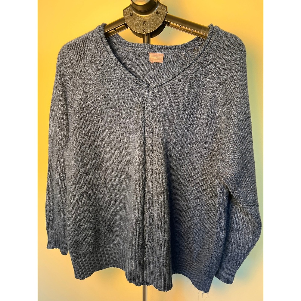 Laura Scott Woman V-Neck Sweater Women Plus Size Blue Knit Cottagecore Fall Cozy